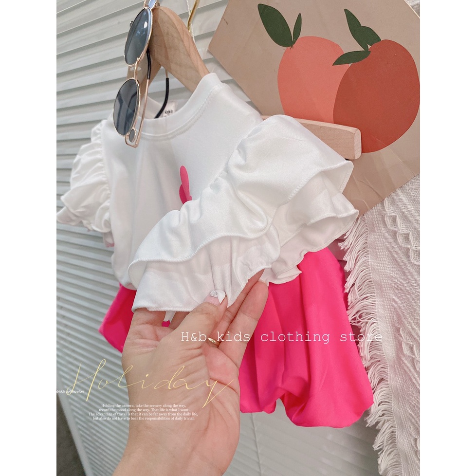 Set bộ bé gái siêu xinh áo cotton tay bèo kết hợp quần đũi bom dễ thương 8 - 20kg
