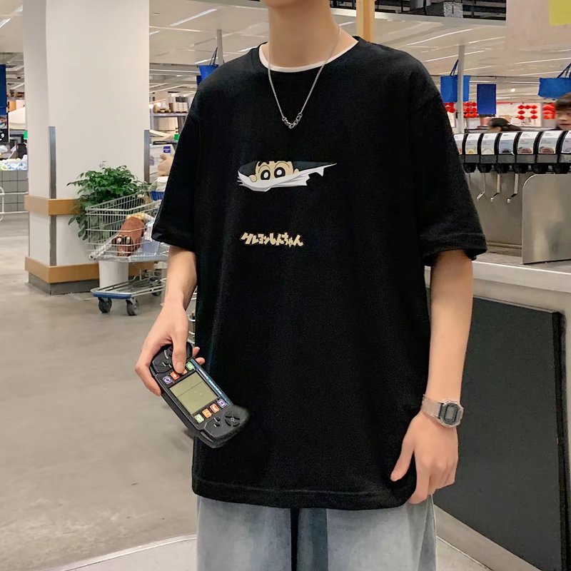 Áo Thun Tay Ngắn Dáng Rộng In Họa Tiết Hoạt Hình Phong Cách Hip Hop Hàn Quốc Thời Trang Cho Nam