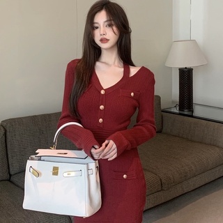 VÁY BODY LEN GÂN NÚT CỔ YẾM (v1271)