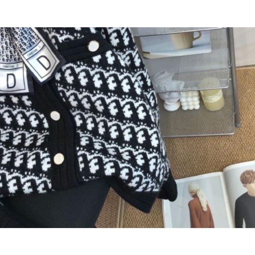 Áo Khoác Cardigan Dệt Kim Đính Nút Thắt Nơ Phong Cách Pháp Thời Trang Cho Nữ