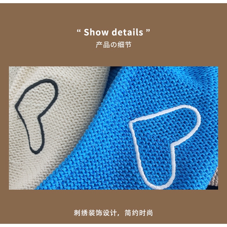 Nón Beret Màu Xanh Dương Trắng Thêu Họa Tiết Phong Cách Nhật Bản Mới