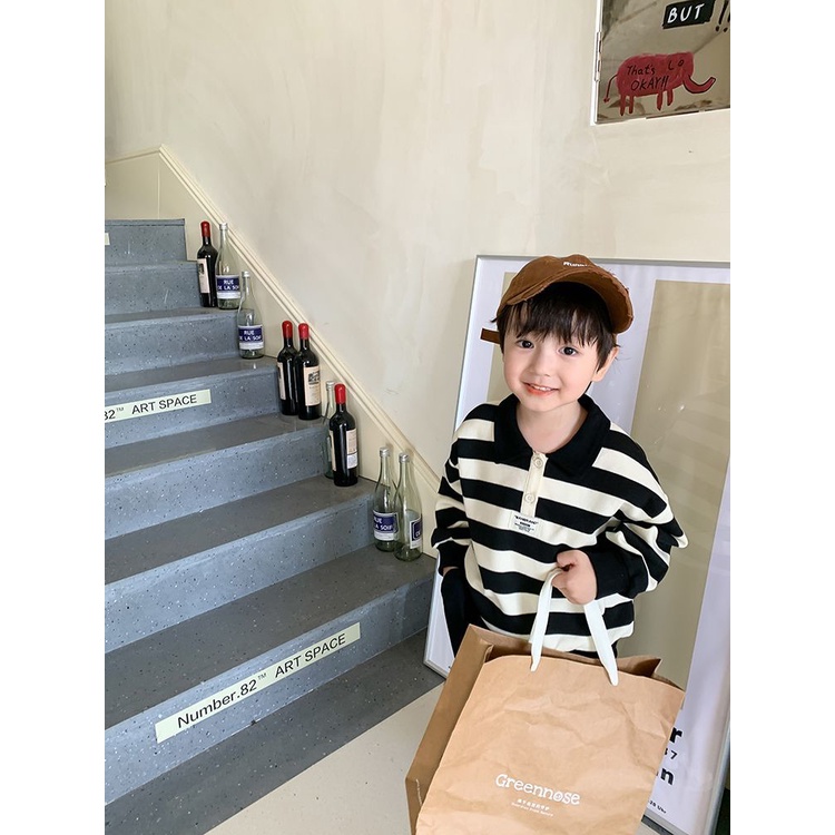 Áo Sweater Polo Dáng Rộng Kẻ Sọc Thời Trang Mùa Thu 2022 Cho Bé Trai