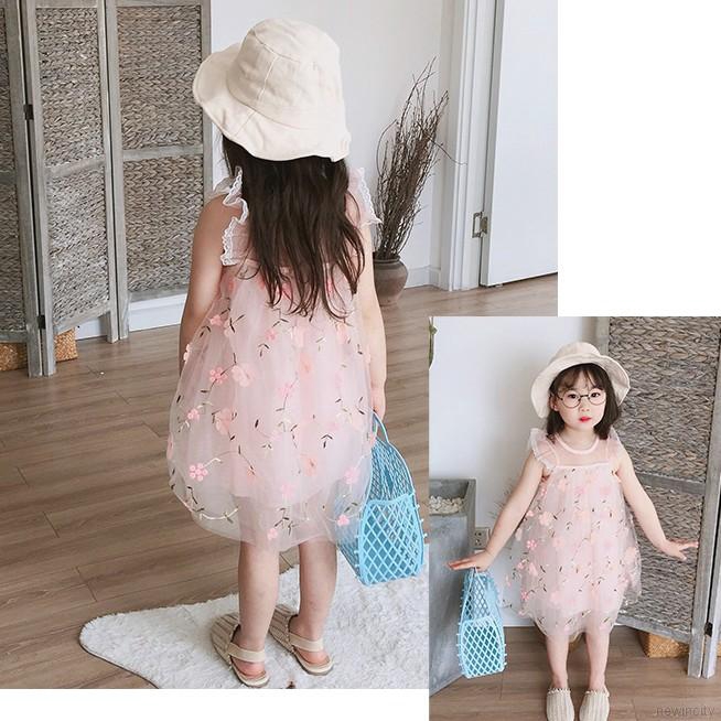 Đầm phối lưới thêu hoa xinh xắn thời trang cho bé gái