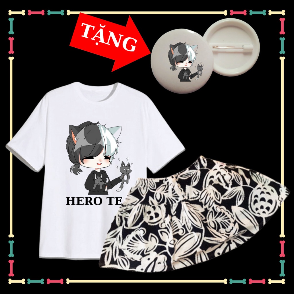 Combo Váy cotton áo thun in hình Hero Team Siro Official dễ thương cho bé gái Tặng HUY HIỆU Hero Team