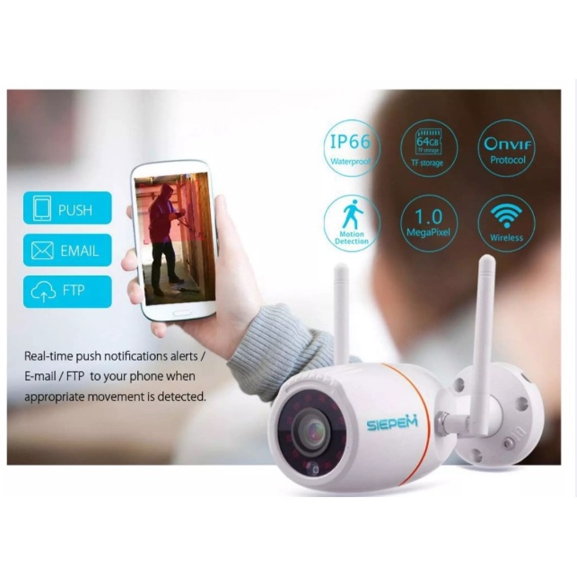 Camera IP Wifi SIEPEM S6865 FullHD 1080P Trong nhà Ngoài trời (Trắng) - Rõ nét, Hàng chính hãng