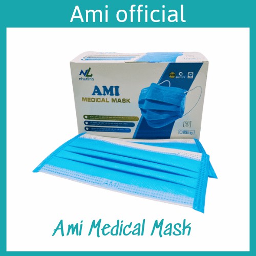 Hộp 50c khẩu trang y tế 4 lớp Ami màu Xanh