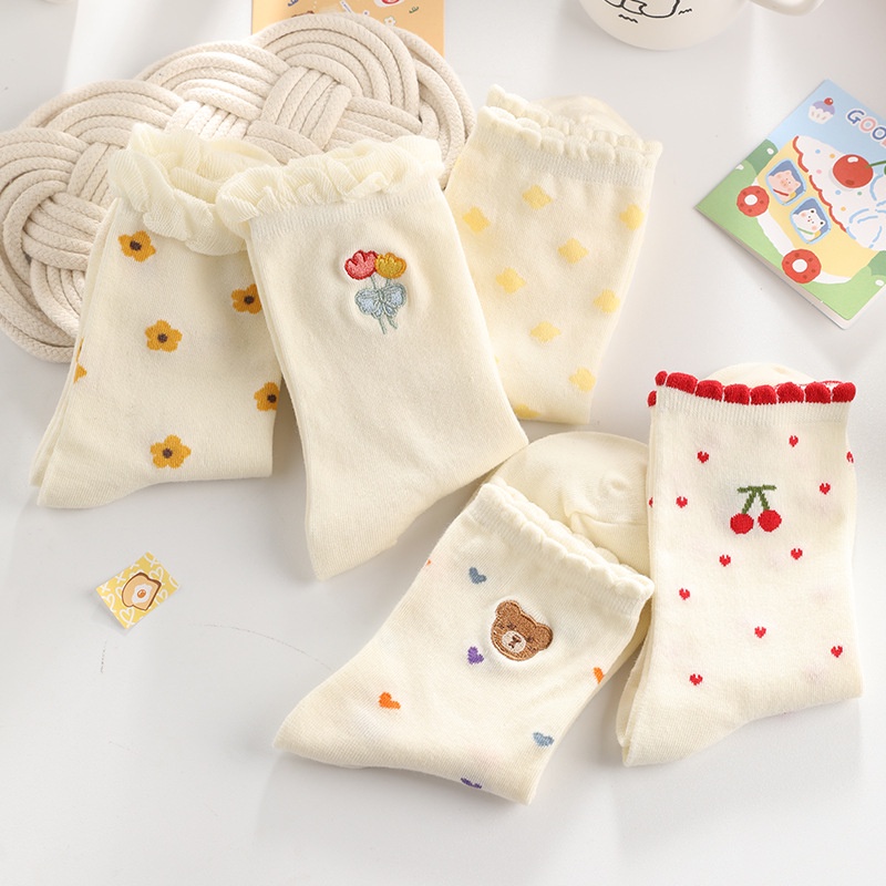 Vớ cotton Mỏng Phối Ren Dễ Thương Phong Cách Nhật Bản Thời Trang Xuân Hè Cho Nữ