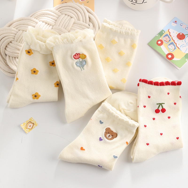 Vớ cotton mỏng phối ren dễ thương phong cách nhật bản thời trang xuân hè - ảnh sản phẩm 2