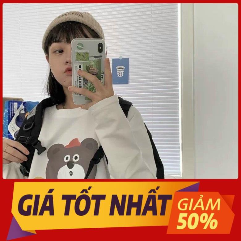 Áo thun gấu bear luck tay dài dáng rộng nam nữ cực trend, áo phông unisex form rộng cá tính Đẹp