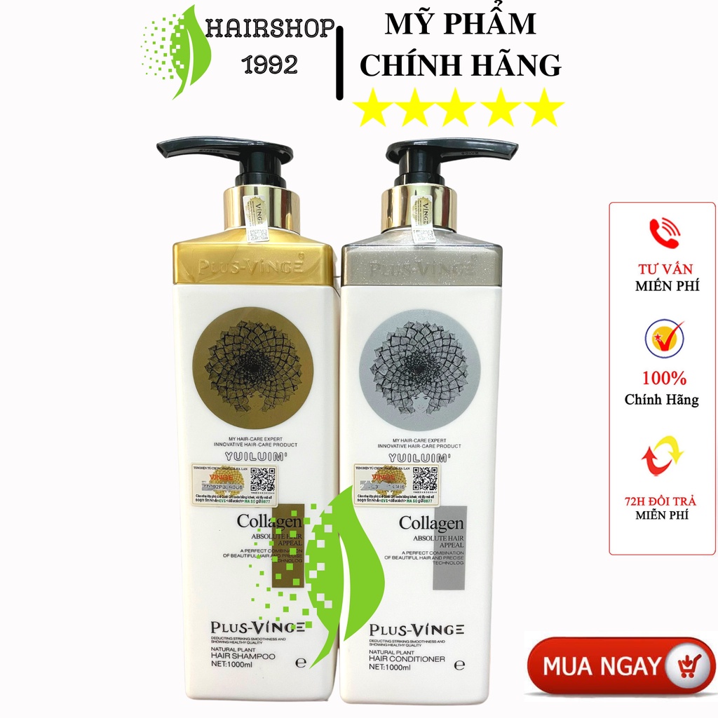 Dầu Gội Xả Collagen Vinge 1000ML | Giảm Rụng Tóc, Kích Mọc Tóc, Phục Hồi Tóc Hư Tổn Hương Thơm Nước Hoa