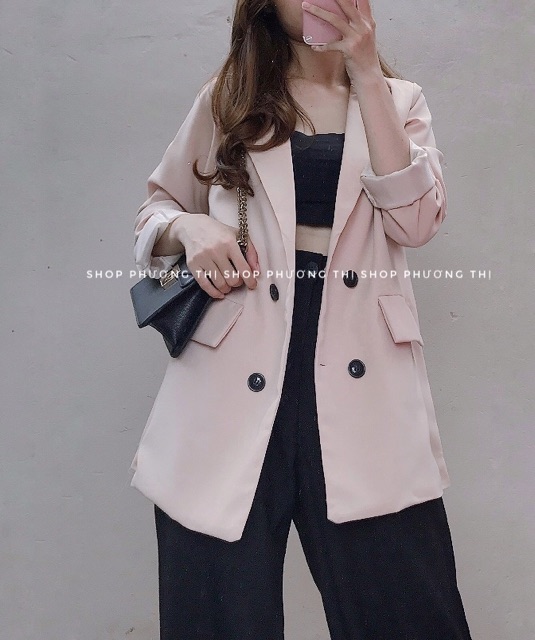 Áo blazer trơn Hàn Quốc màu be (loại 2 lớp/shop tự chụp hình thật) NoBrand