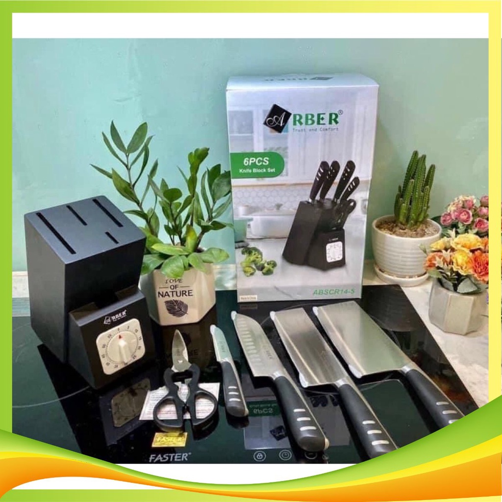 CHÍNH HÃNG DAO ĐỨC BỘ DAO 6 MÓN CAO CẤP KÈM KÉO NHÀ BẾP ARBER