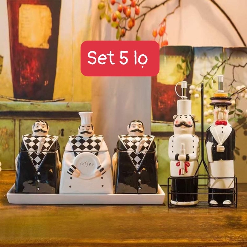 Set hộp đựng gia vị bếp phong cách Vua đầu bếp