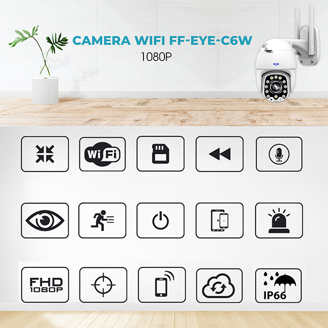 Camera IP Wifi FF-C6W FullHD 1080P Ngoài trời Cloud Eye 8 LED hồng ngoại 4 LED sáng (Trắng) Bảo hàn