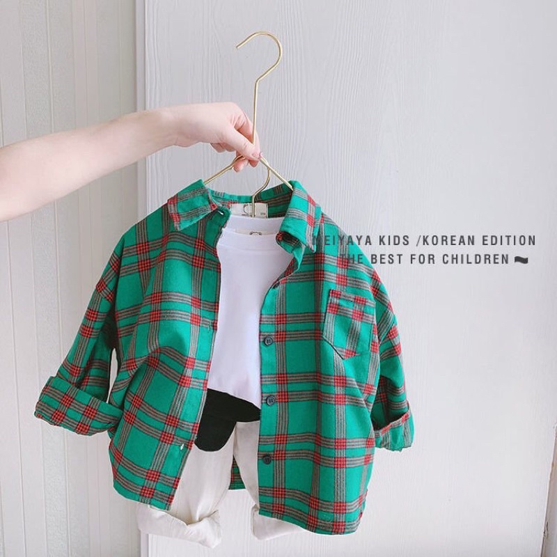 ST7 Size80-120 (6-21kg) Áo sơ mi bé trai (Dài tay vải thô mát thấm hút tốt) Thời trang trẻ Em hàng quảng châu