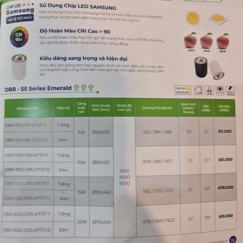 Đèn Bơ, đèn ống bơ thân dài Chiếu Rọi KingLed Emerald Cao Cấp, thiết kế độc đáo, choá đèn cao cấp