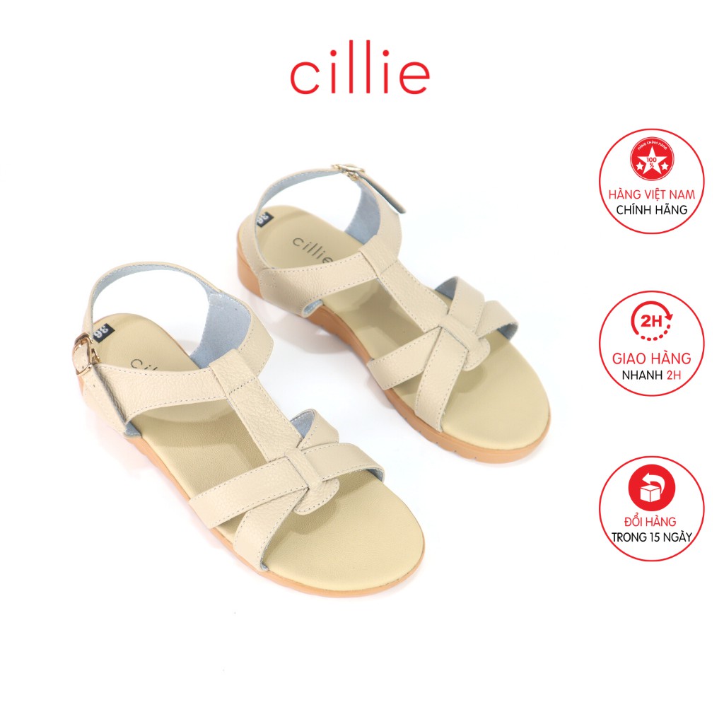 Giày sandal nữ da thật đế bệt êm mềm ôm chân cao 3cm mang đi làm đi học Cillie 1008