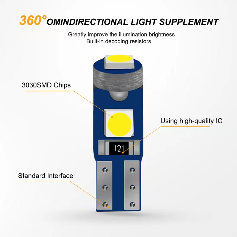 Chip Đèn Led T5 W3W W1.2W 3030 12V Chuyên Dụng Cho Xe Hơi