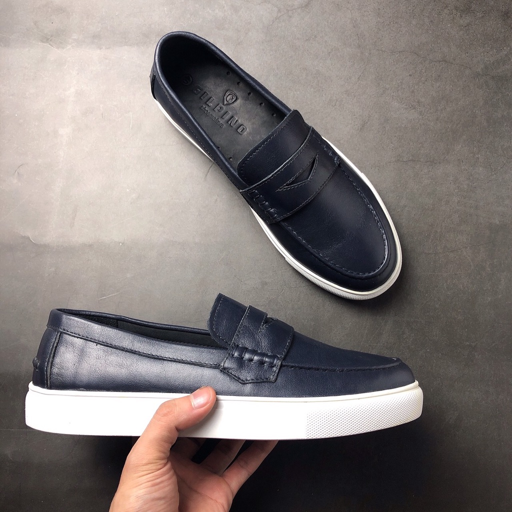Giầy Lười nam  Air 01 Sneaker Leather - Màu Navy - giày da nam được bảo hành Da 1 năm, hỗ trợ đổi size