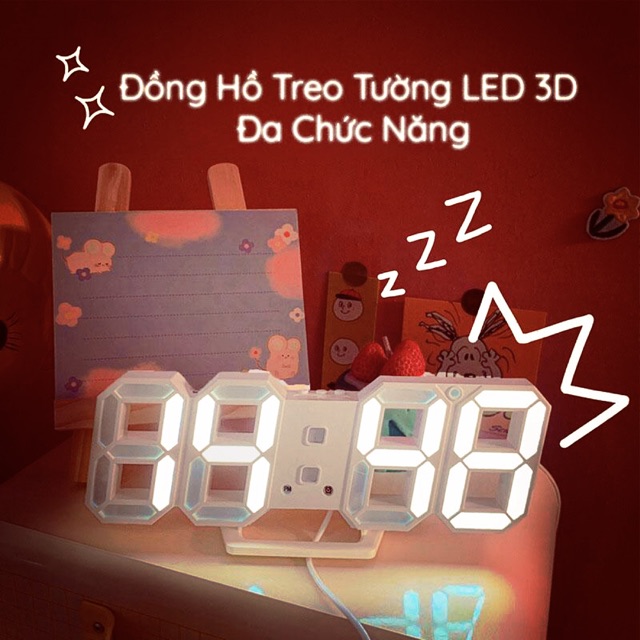 [Hot Trend HQ] Đồng Hồ Treo Tường LED 3D Đa Chức Năng Phong Cách Tối Giản Kiểu Hàn