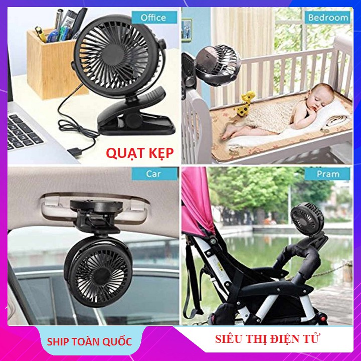 Quạt Mini Kẹp Xe Đẩy Hàn Quốc Cho Em Bé 3 Chế Độ Gió Cực Êm , Quạt Kẹp Để Bàn, Đa Năng Xoay 360 Độ Tặng Kèm Pin Sạc