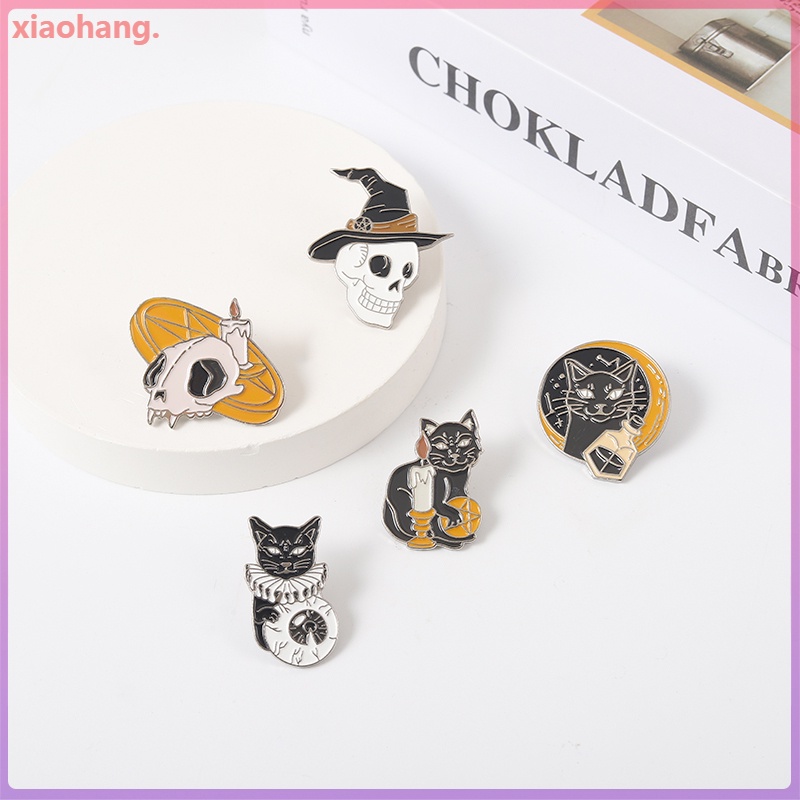 Ghim Cài Áo Hình Mèo Đen Và Nến Ma Thuật Phong Cách Punk