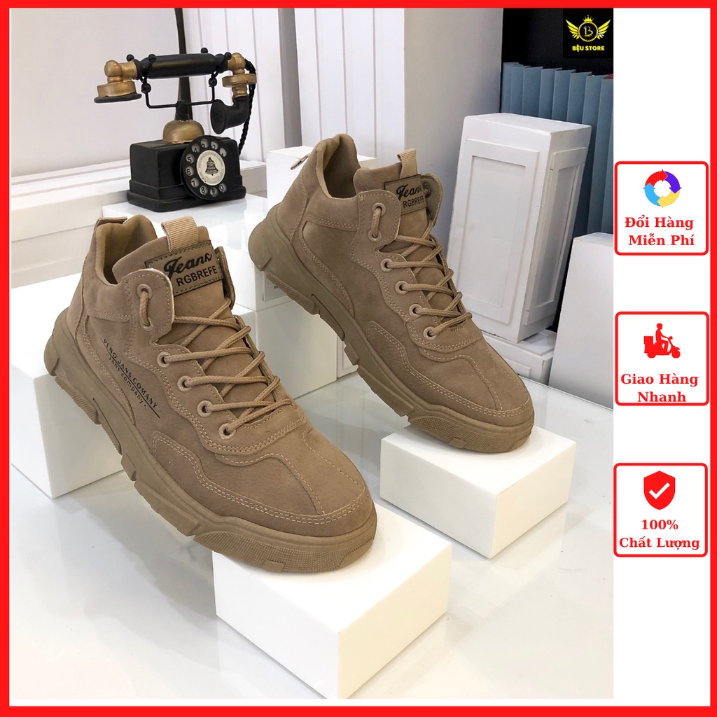 Giày Sneaker Da Lộn FREESHIP Giày da nam nhập khẩu chất liệu da lộn đen cao cấp -Kiểu dáng cổ lửng phong cách hàn quốc