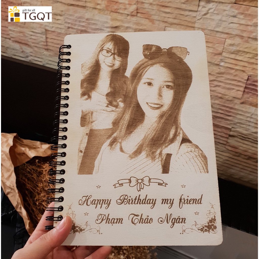 Sổ Bìa Gỗ Khắc Hình Và Chữ Theo Yêu Cầu - Quà Sinh Nhật Cho Nữ , Quà Tặng Thầy Cô Ý Nghĩa