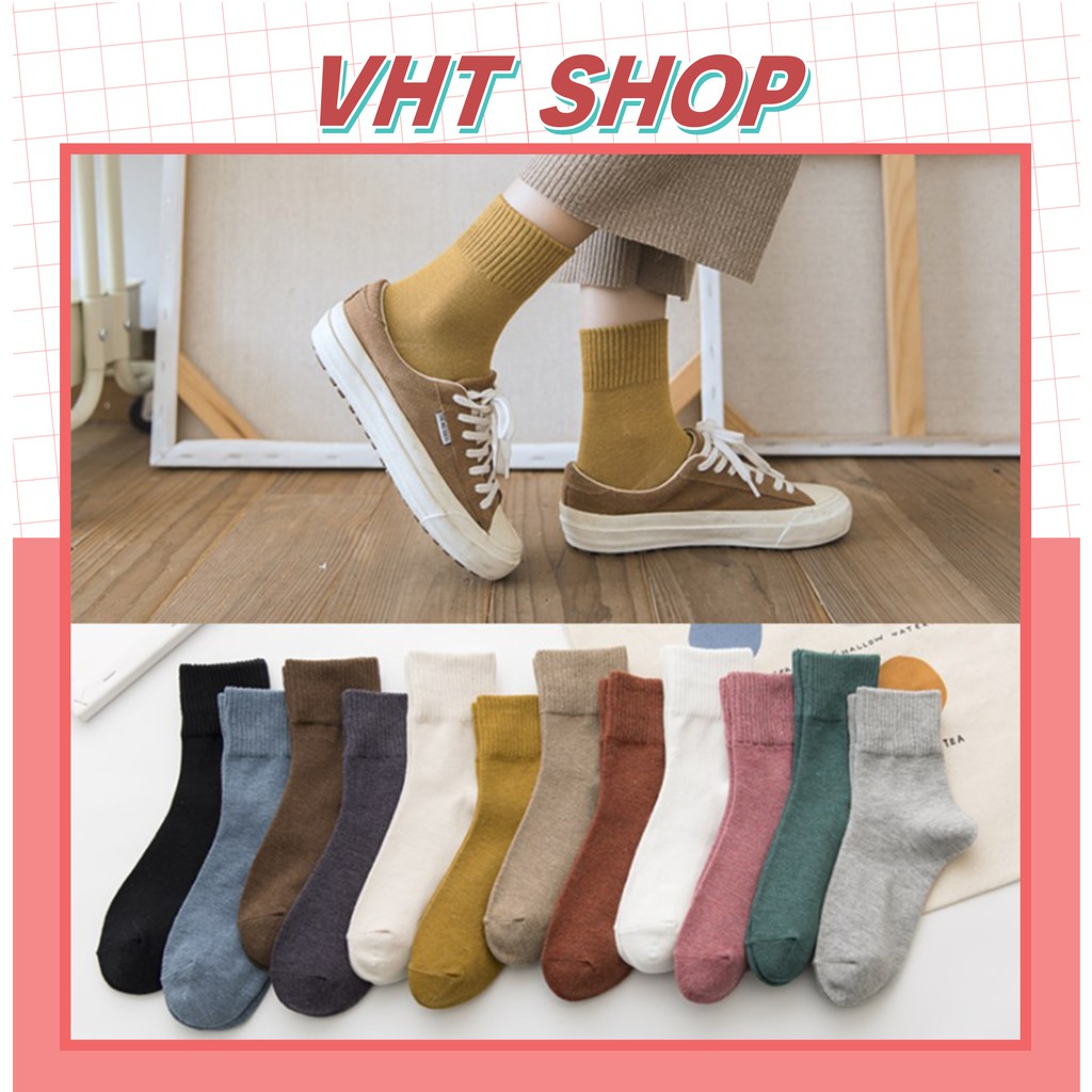 Tất cổ cao, vớ cổ cao nữ len màu trơn basic thời trang Hàn Quốc TC61 - VHT SHOP