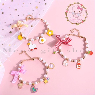 Vòng cổ ngọ.c trai phối charm,nơ chuông dành cho chó mèo thú cưng sang chảnh tiểu thư