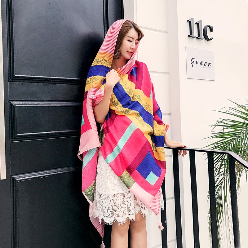 [Nowship] Khăn Choàng Quàng Cổ Boho Đi Biển Vintage Họa Tiết Thổ Cẩm - Chất Liệu Cotton  - Size:90x190cm - Mã KC026