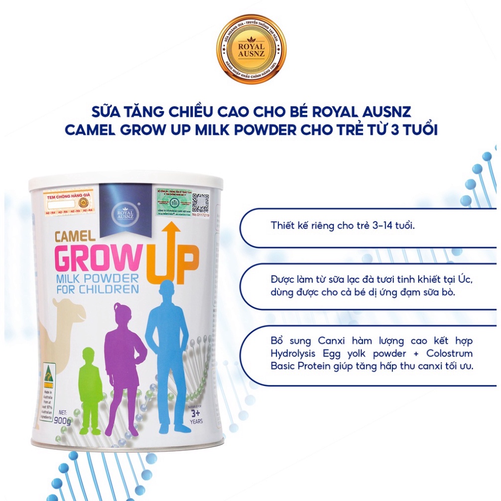 Sữa Tăng Chiều Cao Cho Bé ROYAL AUSNZ Camel Grow Up Milk Powder Cho Trẻ Từ 3 Tuổi hộp 900g