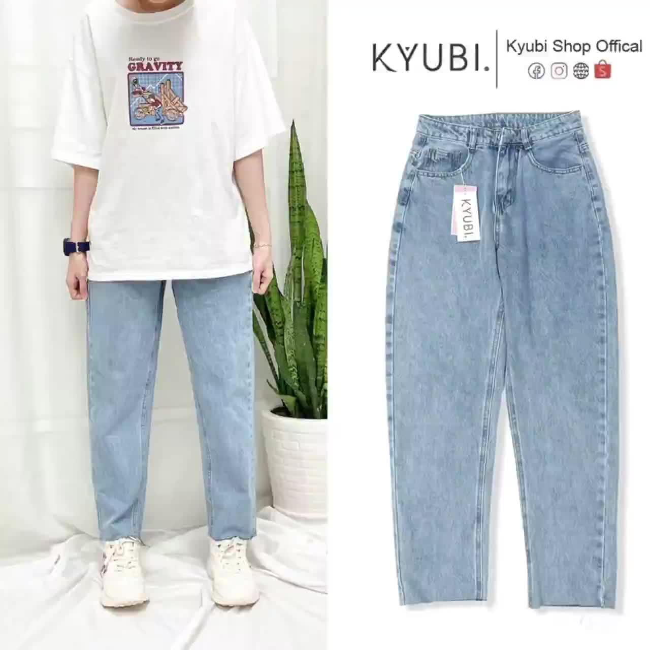 Quần jean baggy nữ ulzzang Kyubi Basic Simple cắt gấu lai tua (Có Bigsize Size Đại ) - Quần Baggy jean Kyubi BJR51 | BigBuy360 - bigbuy360.vn