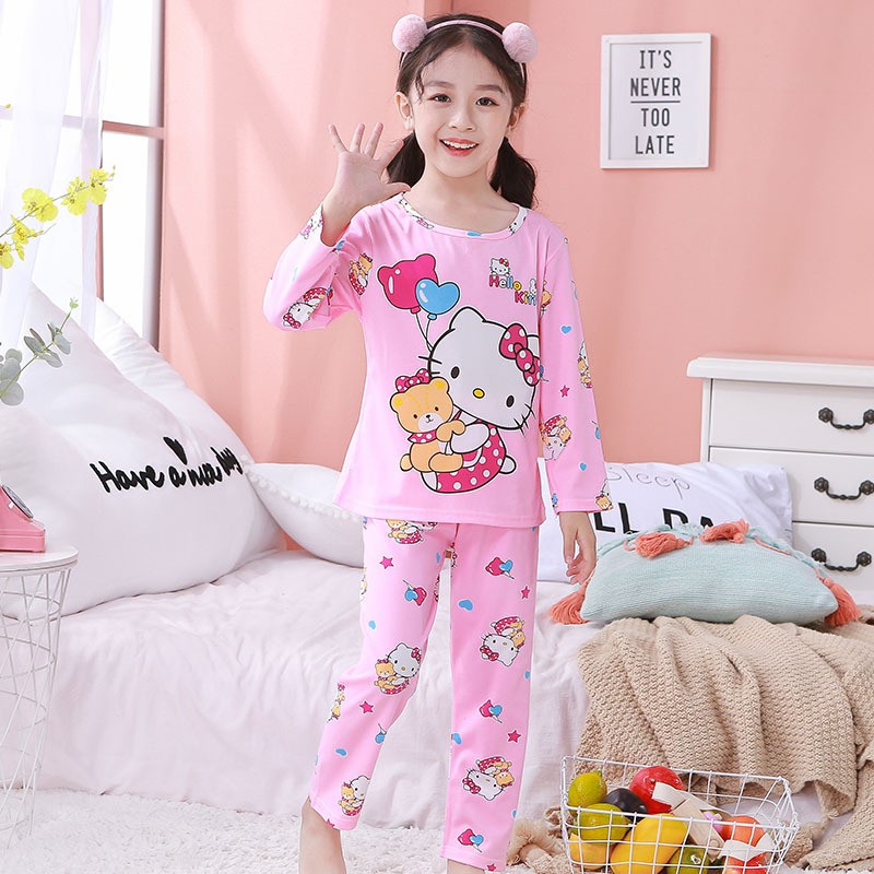 Bộ Quần Áo Ngủ Tay Dài Cổ Tròn Bằng Cotton Mềm Mại In Hình Hoạt Hình Cho Bé