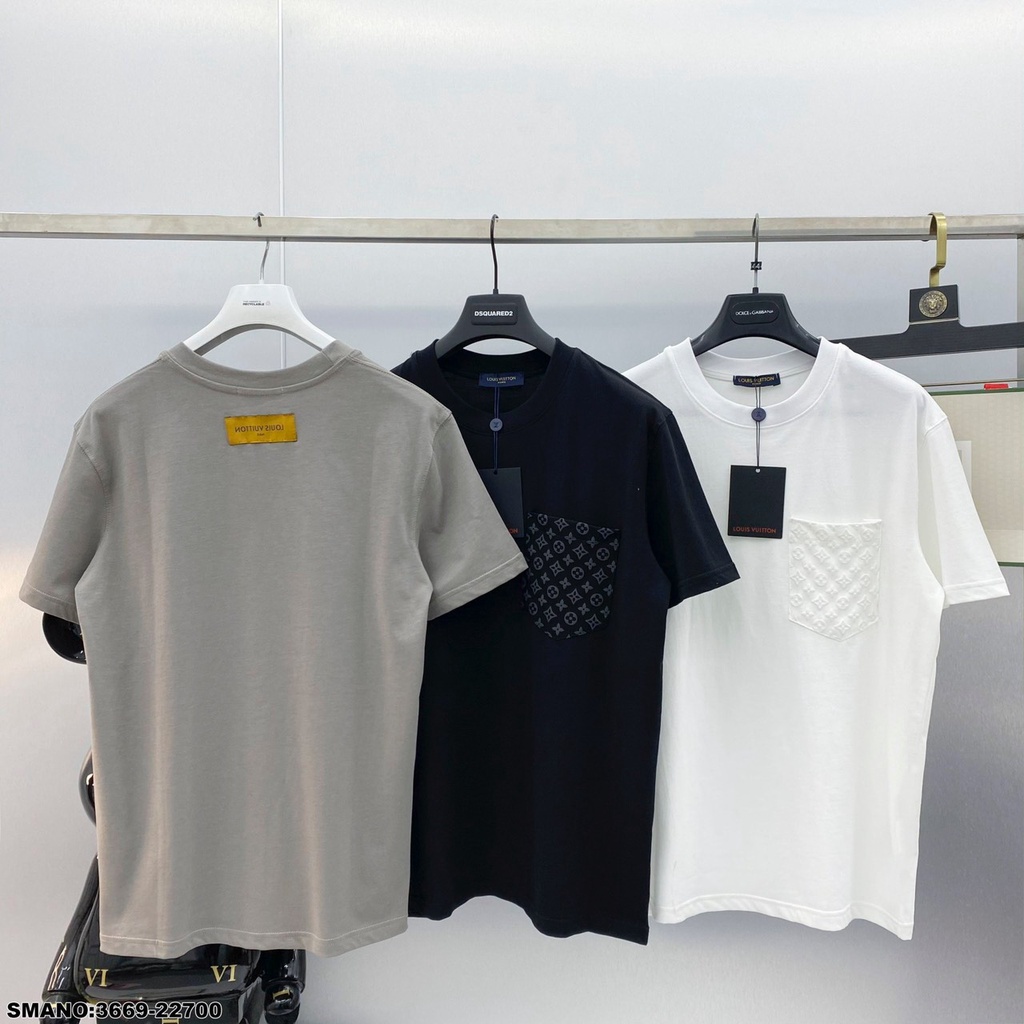 Áo Phông Nam Lv Chất Vải Cotton Cao Cấp . Áo Thun Nam Nữ Lv Họa Tiết Túi Áo In Nổi Siêu Đẹp DT STORE MENWEAR