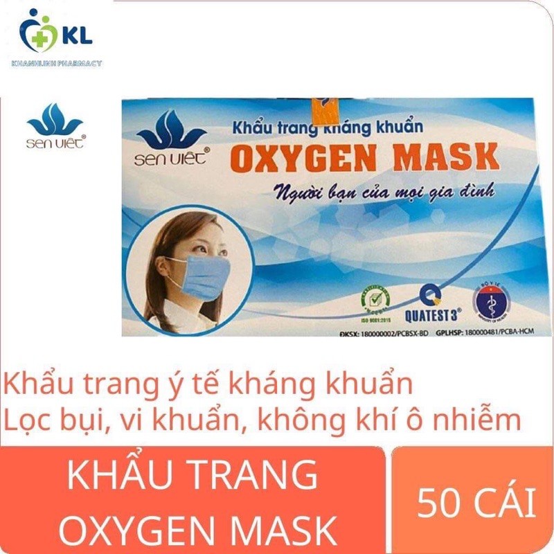 Khẩu Trang y Tế Sen Việt Oxygen Mask- Lọc bụi, ngăn ngừa các bệnh lây qua đường hô hấp( Hộp 50 cái)