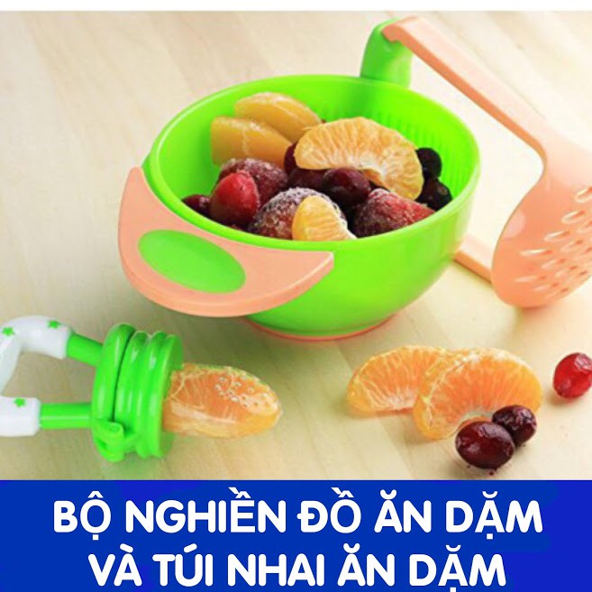 Combo ăn dặm: 1 bộ nghiền thức ăn và túi nhai ăn dặm cho bé