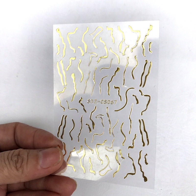 Sticker dán móng nail đường cong line viền vàng