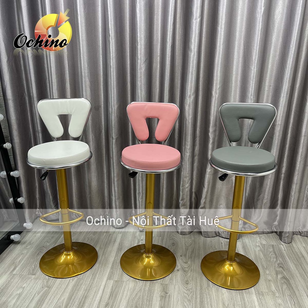 Ghế Chụp Hình, Ghế Quầy Lễ Tân Mẫu Tựa Tam Giác Chân Vàng K1 Sang Chảnh ( Ảnh Thật Shop Chụp)