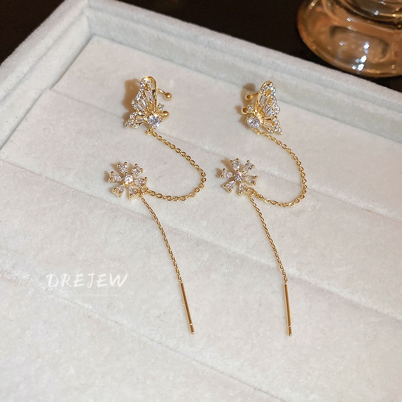 Khuyên Tai Kẹp Vành Thiết Kế Cao Cấp Hình Hoa Bướm Đính Đá Zircon Mạ Vàng Thật Cá Tính Cho Nữ 1