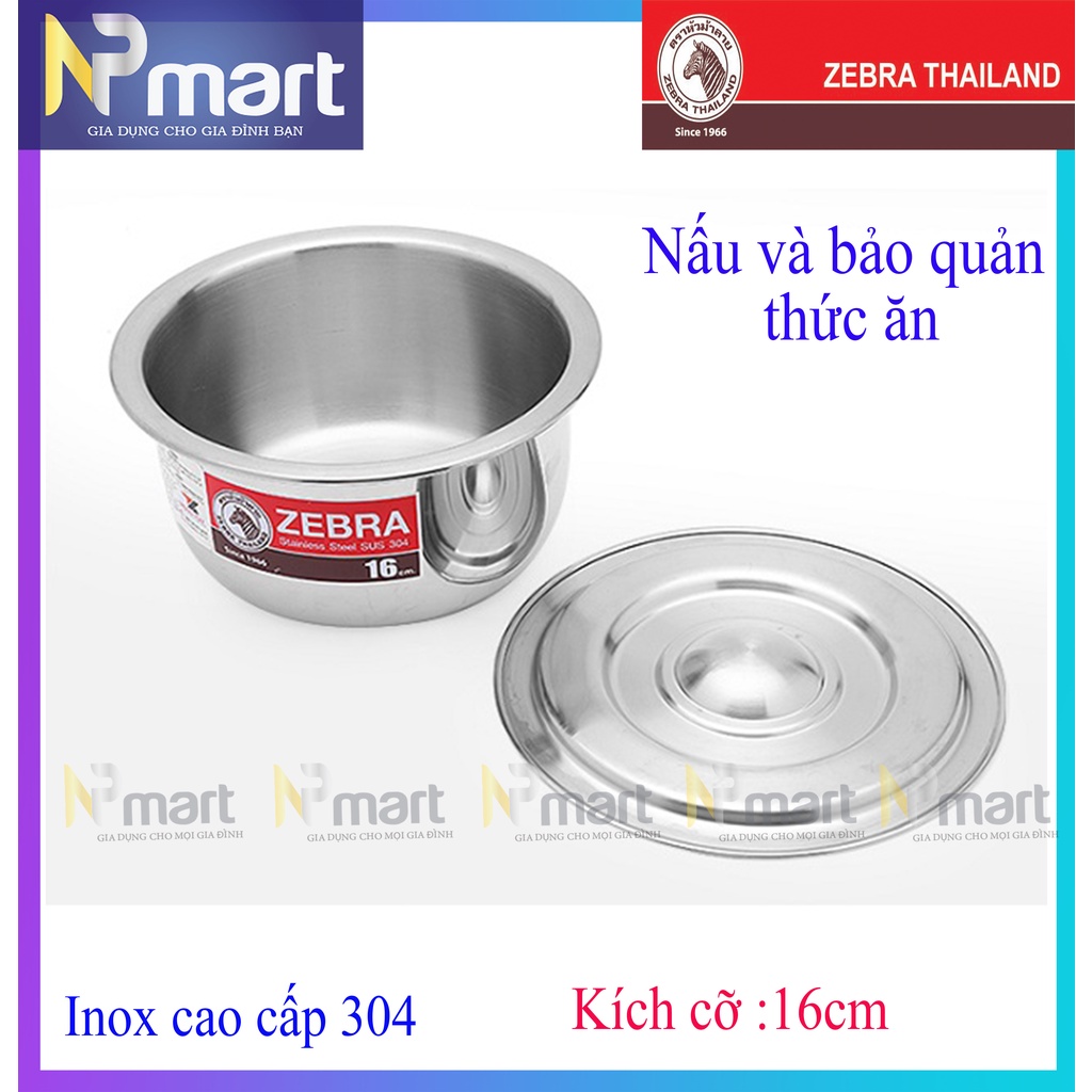 Thố INDIAN sâu lòng có nắp ZEBRA - size từ 26cm -32cm  1 Đáy Loại Dày, Inox 304 sáng bóng 170028