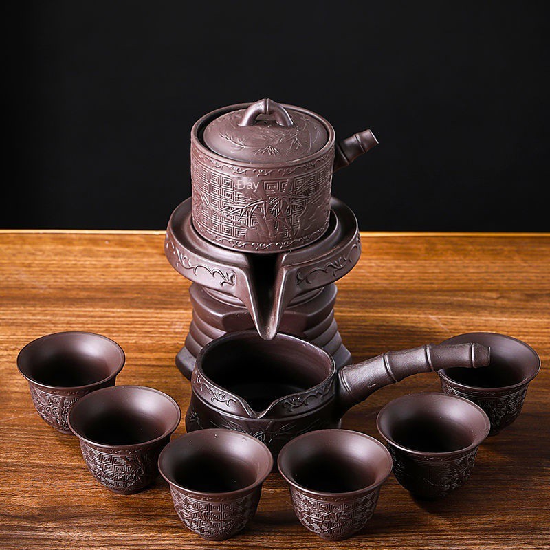 Bộ trà cát tím Lazy Bộ trà Kung Fu bán tự động Bộ gia dụng Bộ gốm sứ mài đá Chậu làm trà