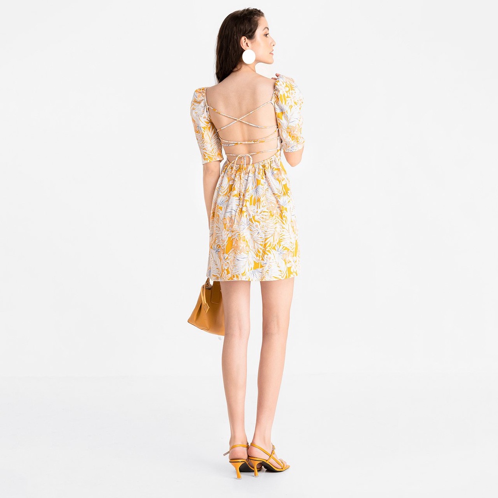 Đầm Hoa Tay Hở Lưng Đan Dây - EDINI - D1509