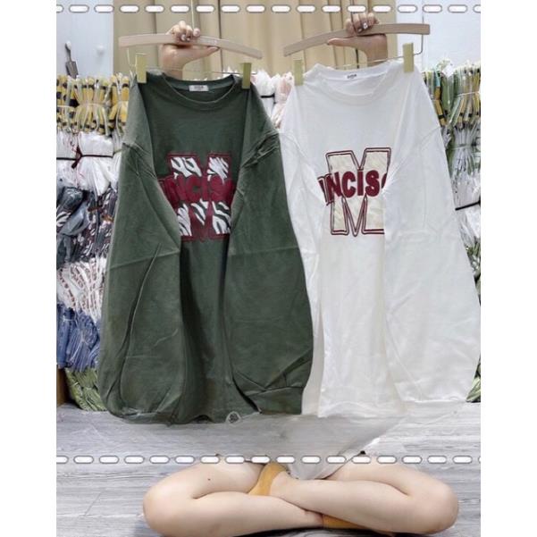 [Xả kho] Áo Thun Nữ Dài Tay Chữ M Vải Cotton Dày Dặn Tay Phồng Phong Cách Trẻ Trung( Hàng Sẵn)