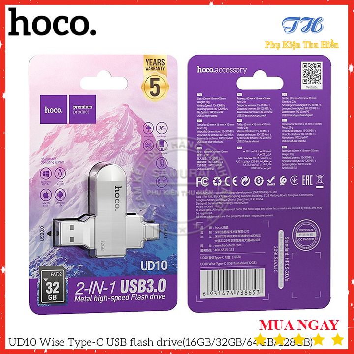 Thiết Bị Lưu Trữ USB Hai Đầu (USB+ Type-C) Hoco UD10 loại 3.0 16/32/64GB Tốc Độ Ổn Định - Chính Hãng - Bảo Hành 5 Năm