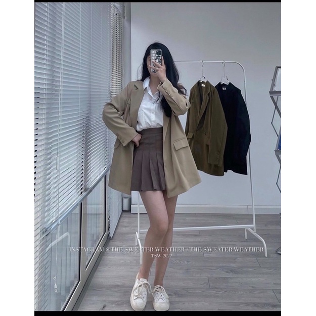 [Ảnh thật/Video] Áo blazer hàn quốc siêu xinh dáng dài mềm mịn đứng from