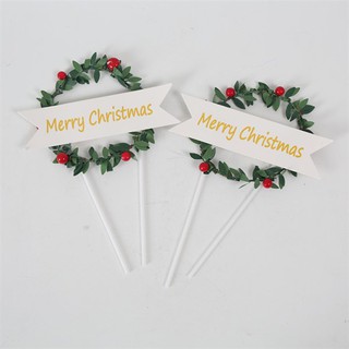 Que cắm nguyệt quế Merry Xmas xanh lá - Phụ kiện trang trí giáng sinh
