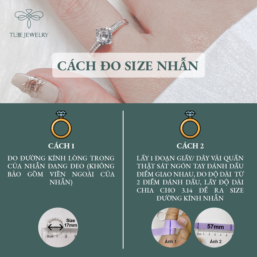 Nhẫn bạc nữ TLEE trụ đá bốn chấu viền nạm đá sang tay NCJ A0159