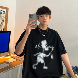 【COD】 Short Sleeve T-shirt Summer Korean Version High Fashion Round Neck Loose Hong Kong Style Print Graffiti Tee Men And Women 3 Colors M-5XL