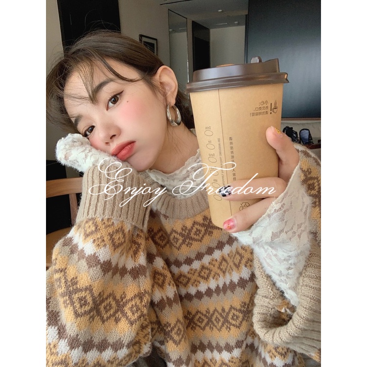 Enjoy Freedom Áo sweater Dệt Kim Tay Dài Dáng Rộng Thời Trang Thu Đông Mới 2022 Cho Nữ